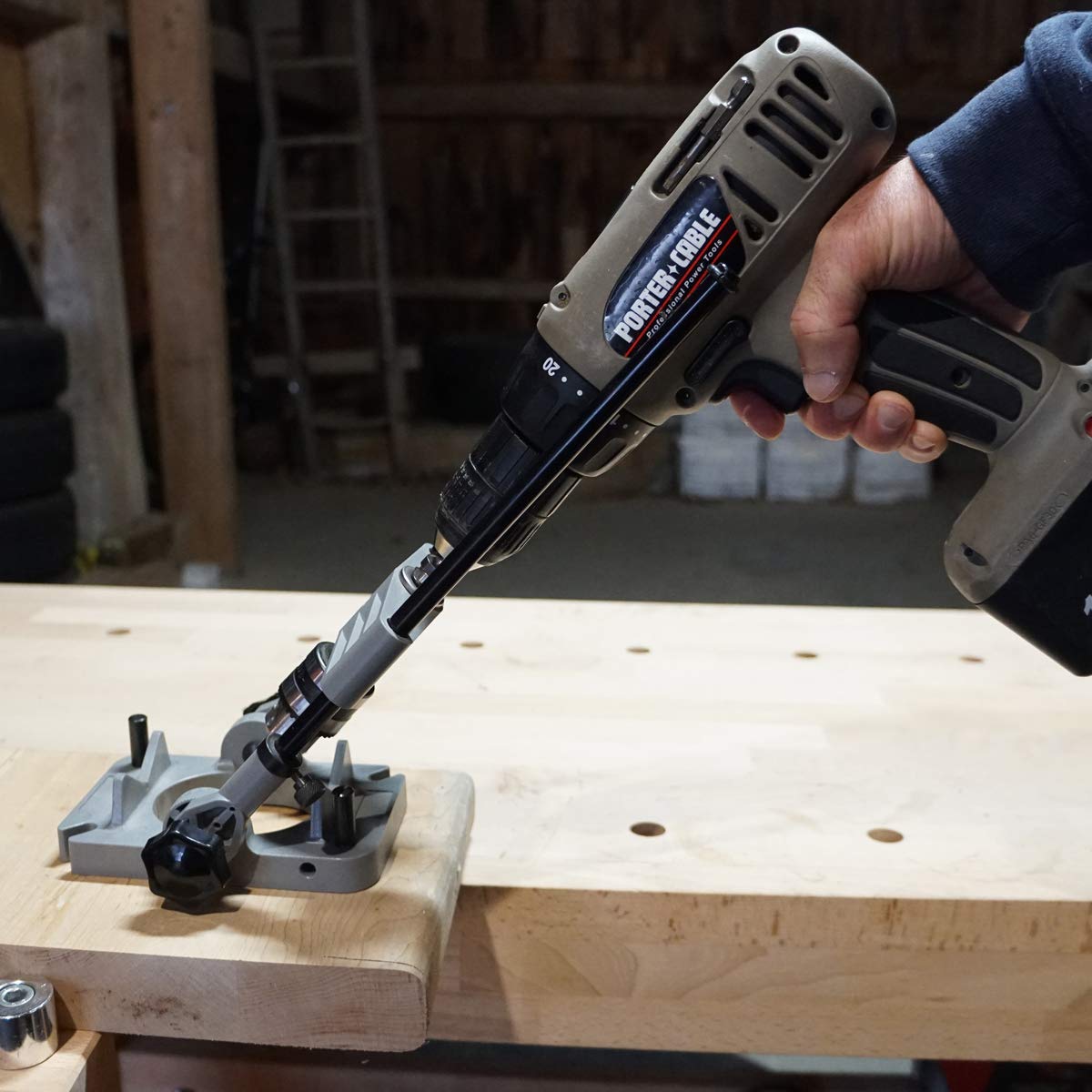 Kings County Tool Portable Drill Guide Jig | Convert Hand Drill to Drill Press | Bore Up To 45-Degree Angles | 3/8-Inch Shaft and Chuck | 5-Degree Increments | Depth Stop Included Kings County Tools