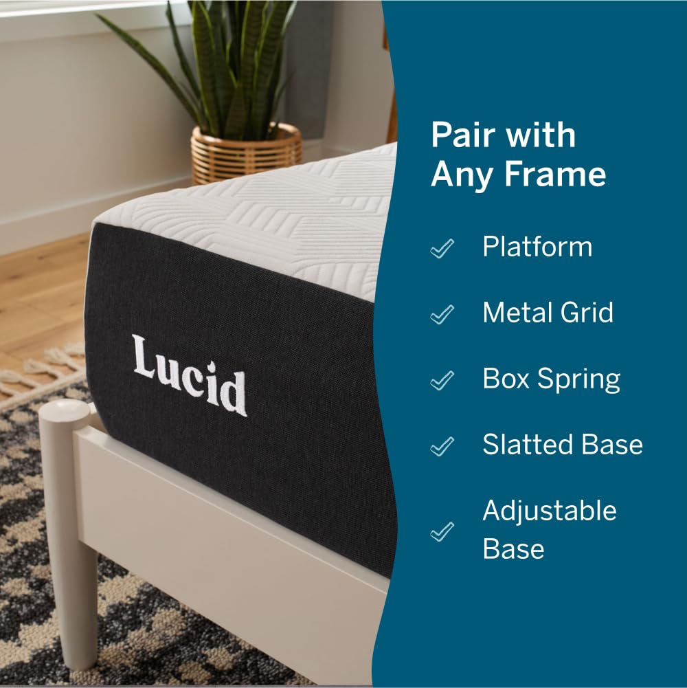 LUCID 10 Inch Memory Foam Mattress - Firm Feel - Infused with Bamboo Charcoal and Gel - Bed in a Box - Temperature Regulating - Pressure Relief - Breathable - Twin XL Size LUCID