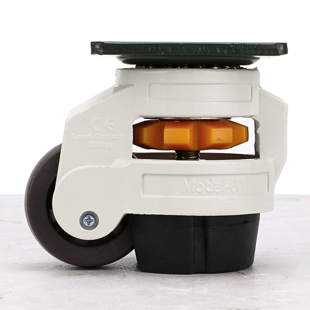 Skelang 4-Pcs Leveling Machine Casters with Nylon Wheel and Rubber Foot, Retractable Workbench Caster, Loading Capacity 2200 Lbs Skelang