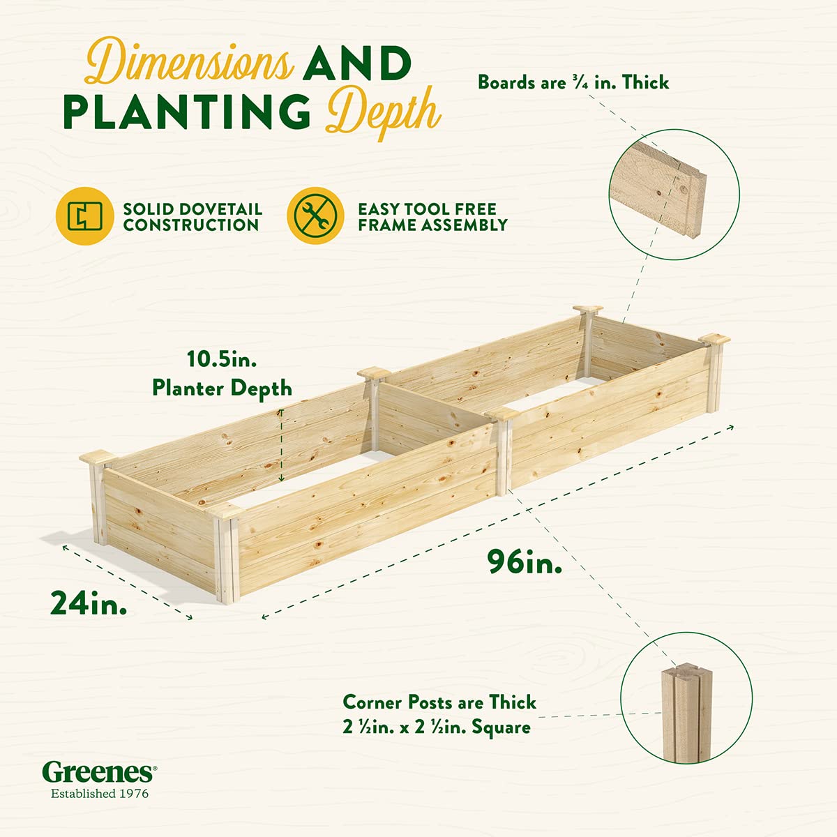 Greenes Fence Original Pine Raised Garden Bed, 2' x 8' x 10.5" - Made in USA with American Pine Greenes Fence