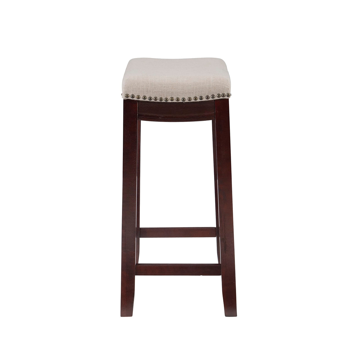 Linon Linen Backless Claridge Stool, Counter Height, Beige & Dark Walnut Linon