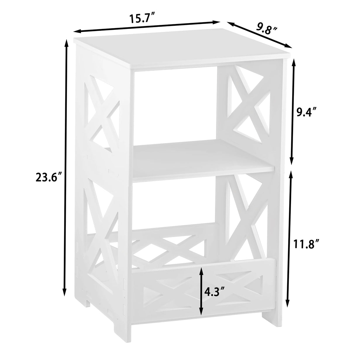 BYFU White Side Table, Small End Table with Storage Shelf, 3-Tier Nightstand Bedside Table Bookshelf Bookcase Display Rack for Small Spaces Bedroom Bathroom Living Room Office BYFU