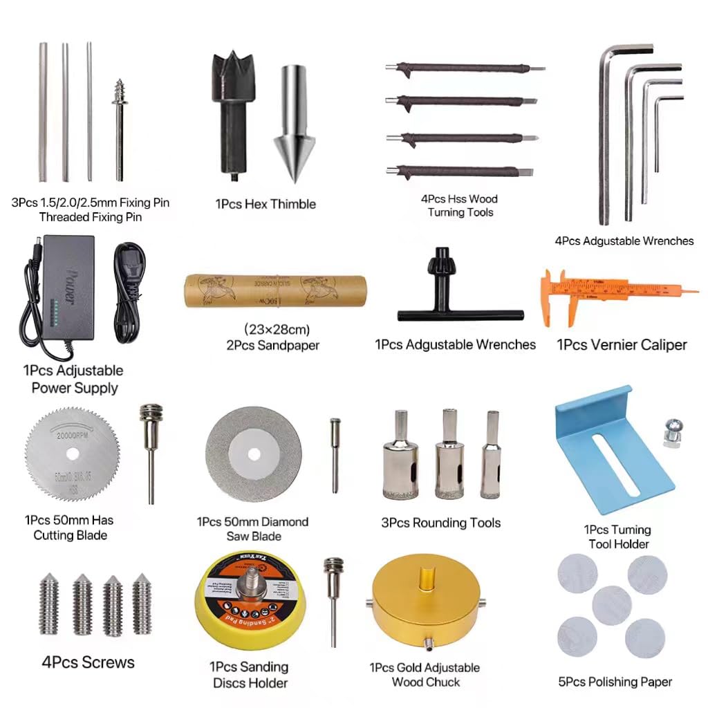 Onetuon Mini Wood Lathe Milling Machine Multi-Purpose Type Lathe with Wood Lathe Milling Accessories, for Wood Polishing, Grinding, Cutting and Milling ,2.76 in x 6.3 in, 24VDC 96W,7 Speeds Onetuon