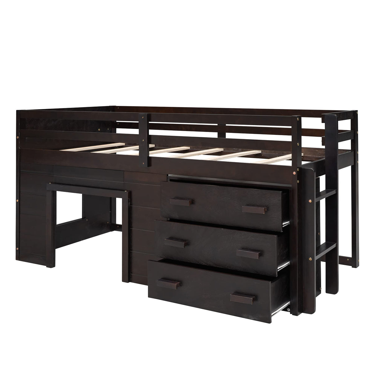 Harper & Bright Designs Low Loft Beds with Storage Drawers, Wooden Twin Loft Bed with Cabinet and Bedside Tray, Kids Loft Bed for Girls & Boys (Twin, Espresso) Harper & Bright Designs