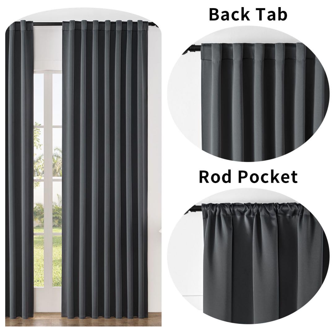 Joydeco Blackout Curtains 108 Inches Long for Bedroom, Thermal Insulated Black Out Curtains 2 Panels Set, Room Darkening Drapes for Living Room Window Rod Pocket Back Tab (W52 x L108 Inch, Dark Grey) Joydeco