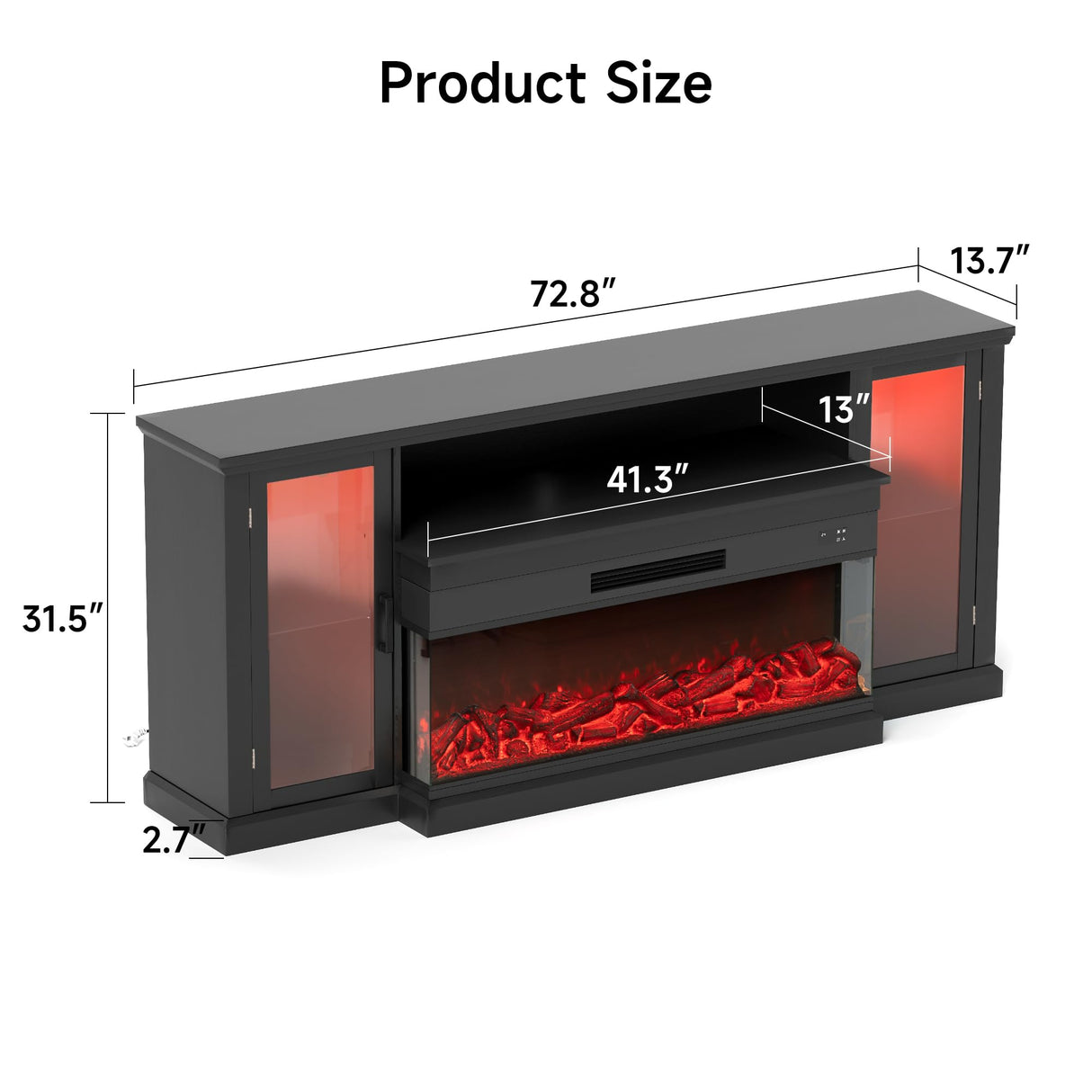 Real Relax Fireplace TV Stand for 80 Inch TV, 72.8" Entertainment Center with 40 inch 3-Sided Electric Fireplace & LED Lights for Living Room, Black Real Relax