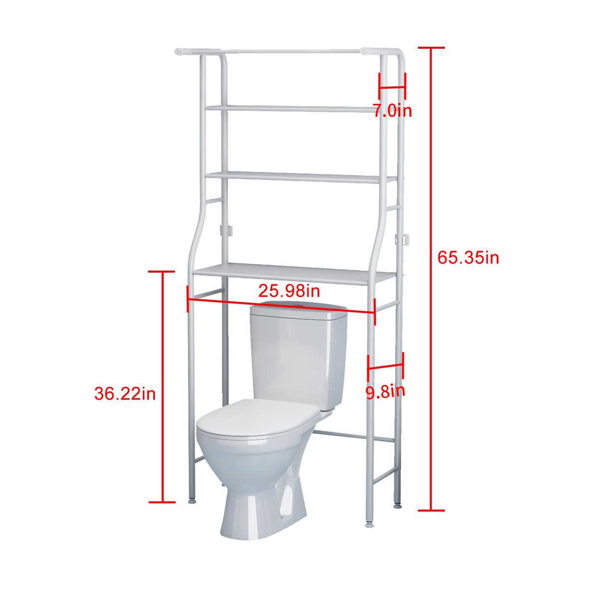 UDEAR 3-Tier Over The Toilet Rack,Bathroom Shelf Space Saver,Corner Stand Storage Organizer Accessories,The Washing Machine,with Hanging Rod,Tower Shelf,White UDEAR