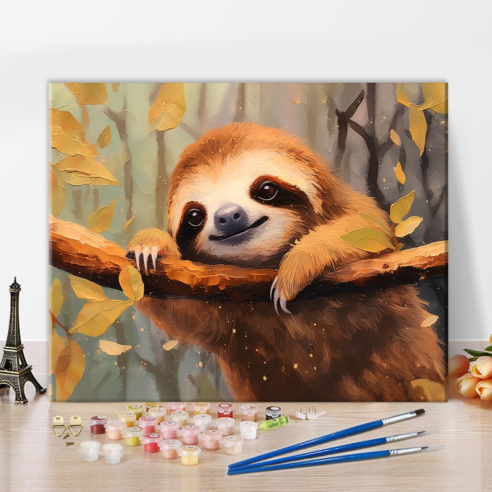 TUMOVO DIY Cute Sloth Paint by Numbers for Adults & Kids - Abstract Animal Wall Art - 16x20 inch Canvas TUMOVO
