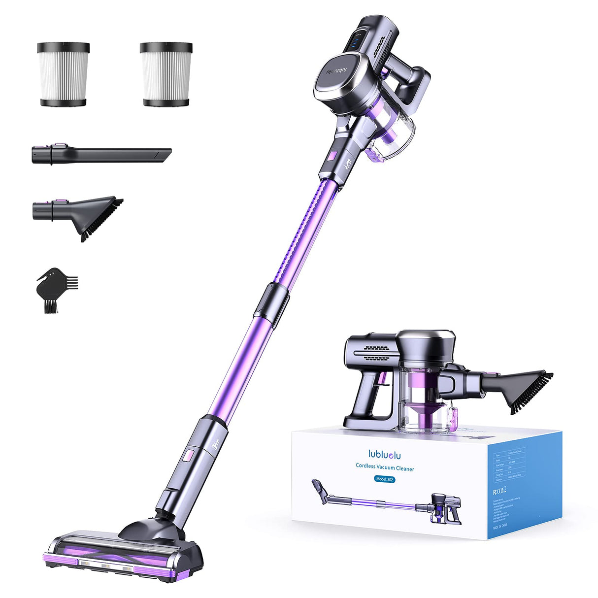 Lubluelu Cordless Vacuum Cleaner,25000Pa Cordless Stick Vacuum with 235W Brushless Motor, 50min Runtime, Detachable Battery, Self-Standing Vacuum for Hard Floor, Carpet, Pet Hair Lubluelu
