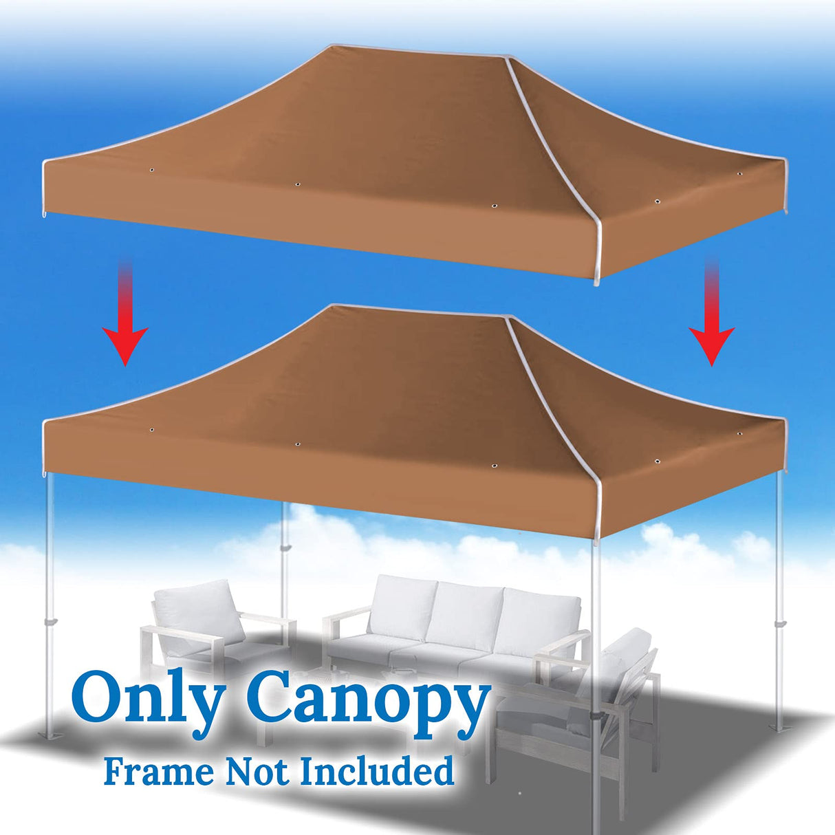 BenefitUSA 15'x10' Pop Up Canopy Top Canopy Tent Replacement Top Gazebo Tent Cover (Brown) BenefitUSA