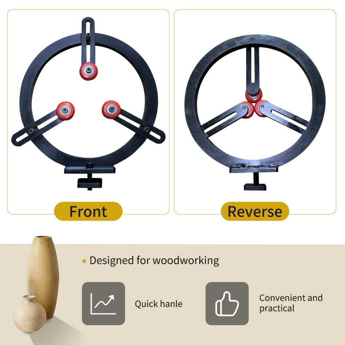 Woodworking Lathe Steady Rest ,3-Point Metal Steady Rest for 12in Swing Lathes with 6 Pcs Position-adjustable Wheels Feleolibe