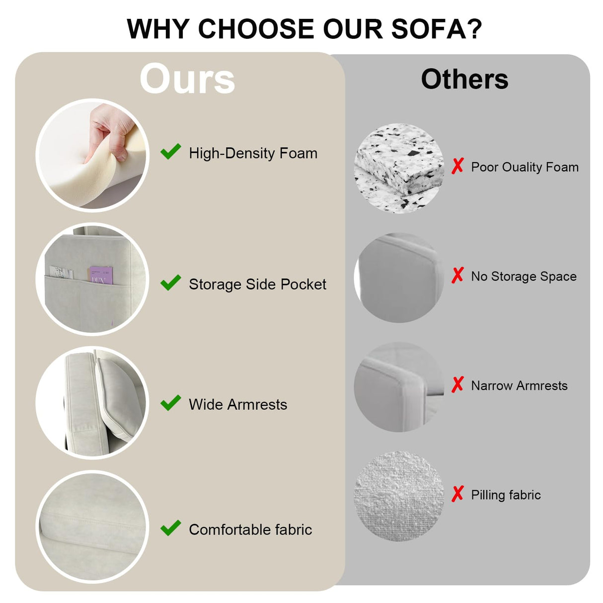 kinbor Small Couches for Small Spaces - Creamy White Modern Loveseat Sofa with Magazine Pockets & Detachable Cover, Durable Foam Couch for Living Room, Office, Salon kinbor