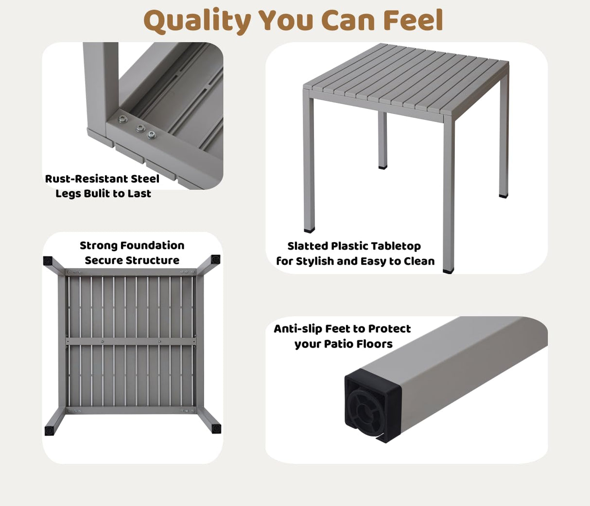 5-Piece Outdoor Patio Dining Set – Square Table with 4 Stackable Chairs, Weather-Resistant Garden or Balcony Furniture for Cafe, Backyard or Deck (Grey) Xdeco