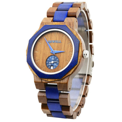 BEWELL Wood Watch,Analog Quartz Polygon Wooden Watches for Men Unique Gift