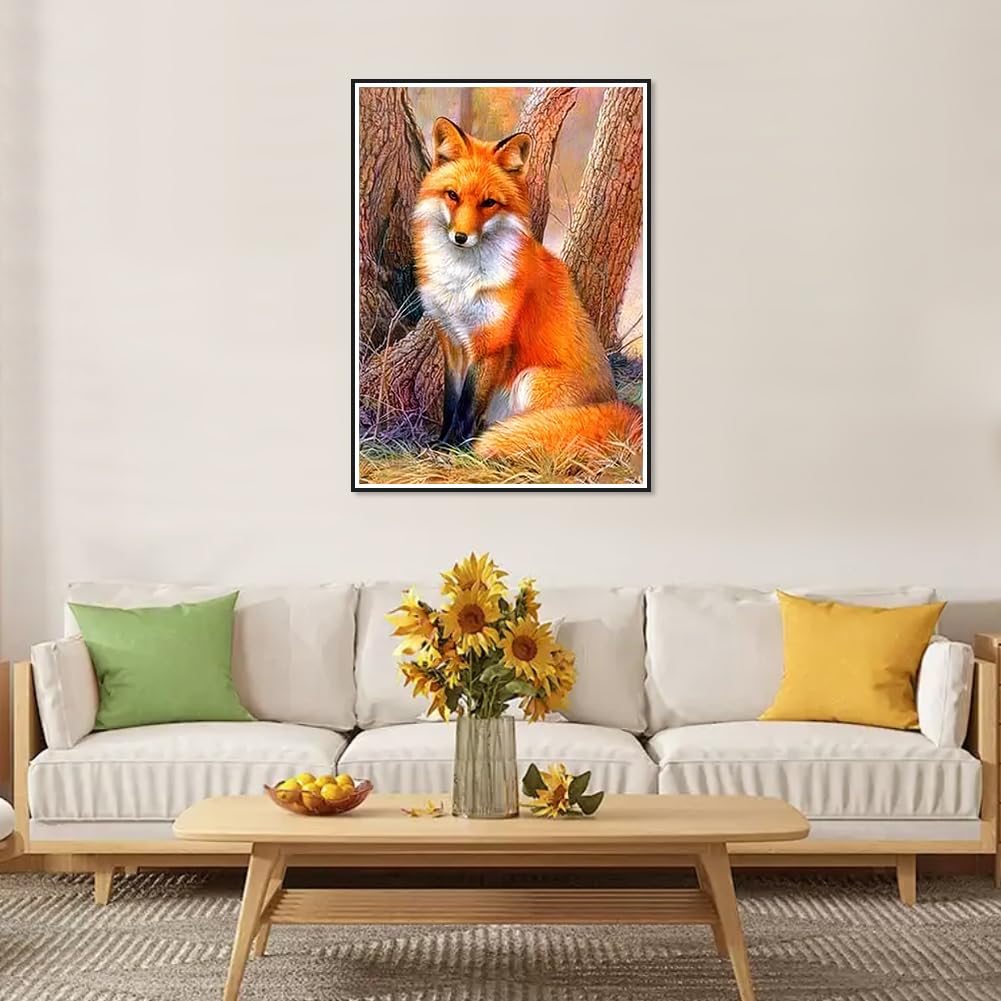 hill froeistung 5D Yellow Fox Diamond Art Painting Kits for Adults,Landscape,Tree Diamond Art, DIY Full Drill Diamond Art Painting Set for Home Wall Decor Gifts (12X16 inch) hill froeistung