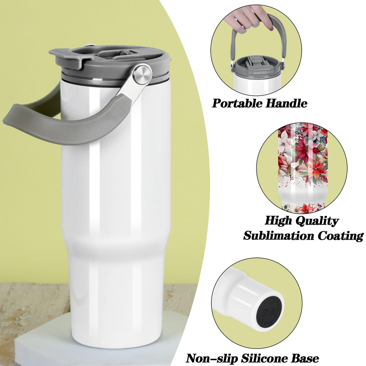 Tswofia 30 Oz Sublimation Tumblers, Sublimation Tumbler Blank with Portable Handle, Stainless Steel Sublimation Cup with Straw Leakproof Flip, Individually Boxed (2 Pack) Tswofia