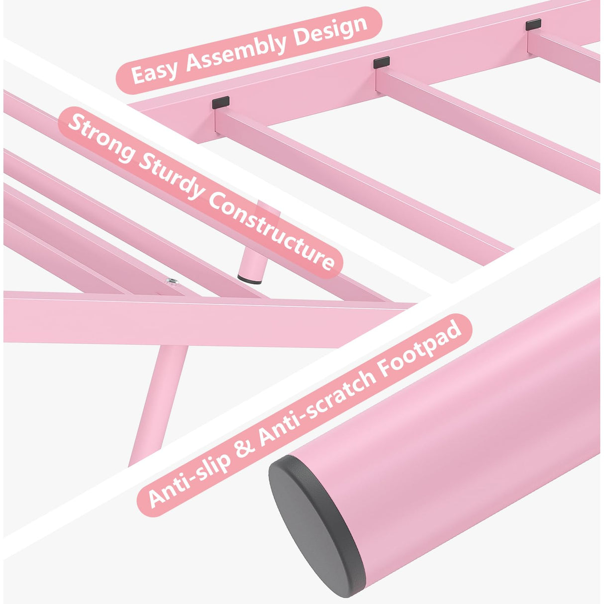 Merronix Twin Bed Frames with Headboard, Elegant Metal Pink Bed Frame for Kids Girls, Modern Heavy Duty Twin Size Platform Bed - No Box Spring Needed, 11.2 Inches Height Underneath Storage Merronix