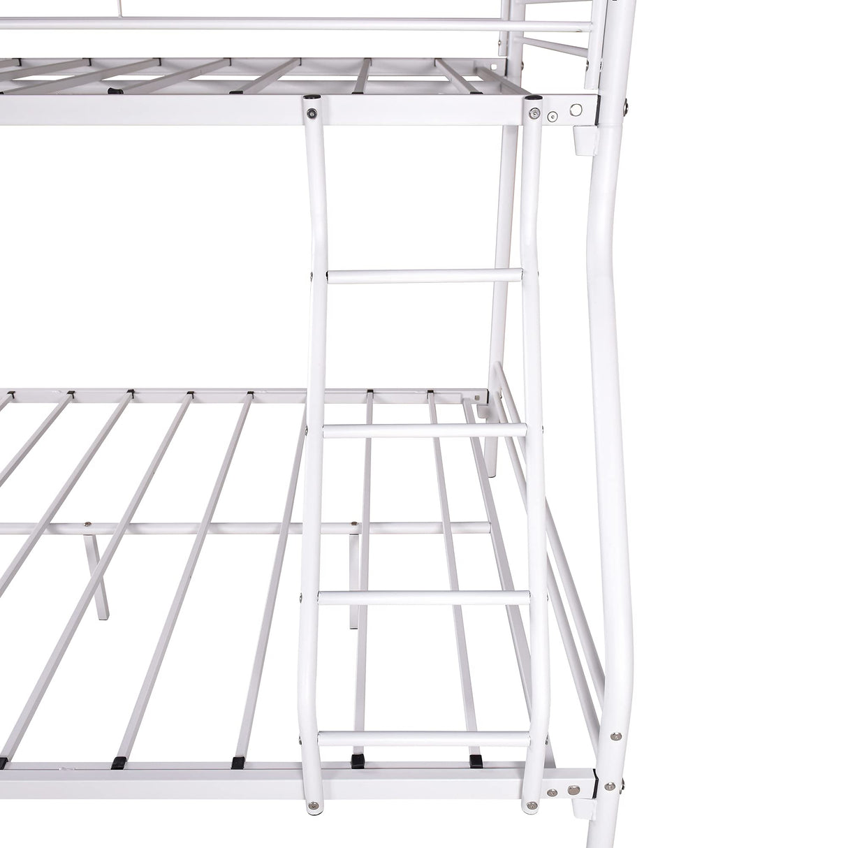 Maliacife Metal Bunk Bed with Ladder and High Guardrail,Twin Over Full Size Bed Frame,Storage Space,Noise Free,No Box Spring Needed,White Maliacife