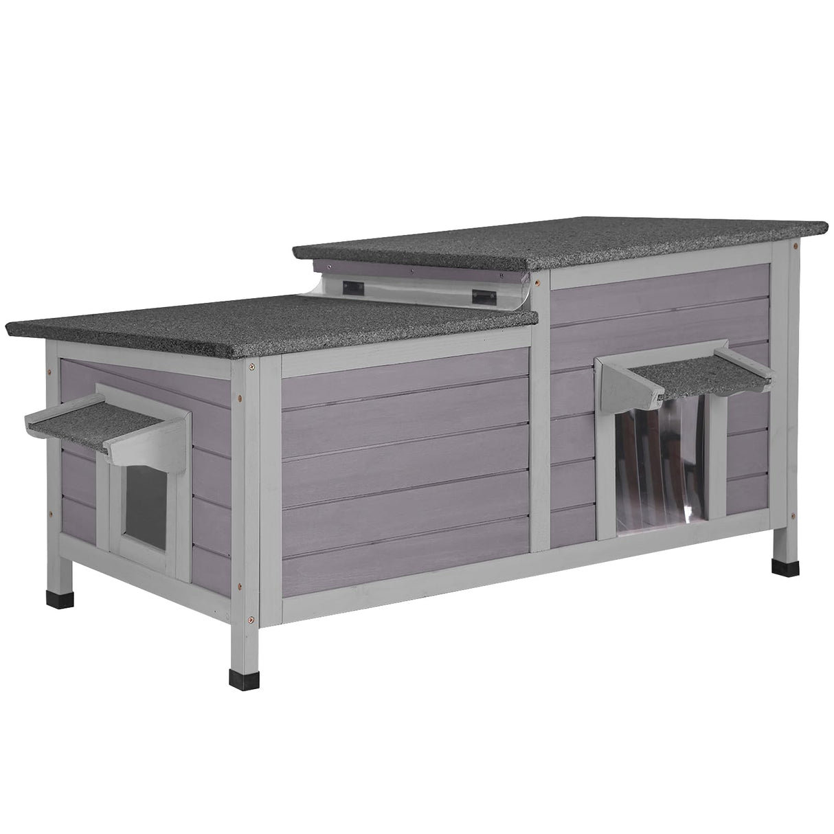 Aivituvin Cat House Outdoor Feral Cat Shelter Weatherproof Cat Condo for Winter Double Rooms Kitty Cage Aivituvin