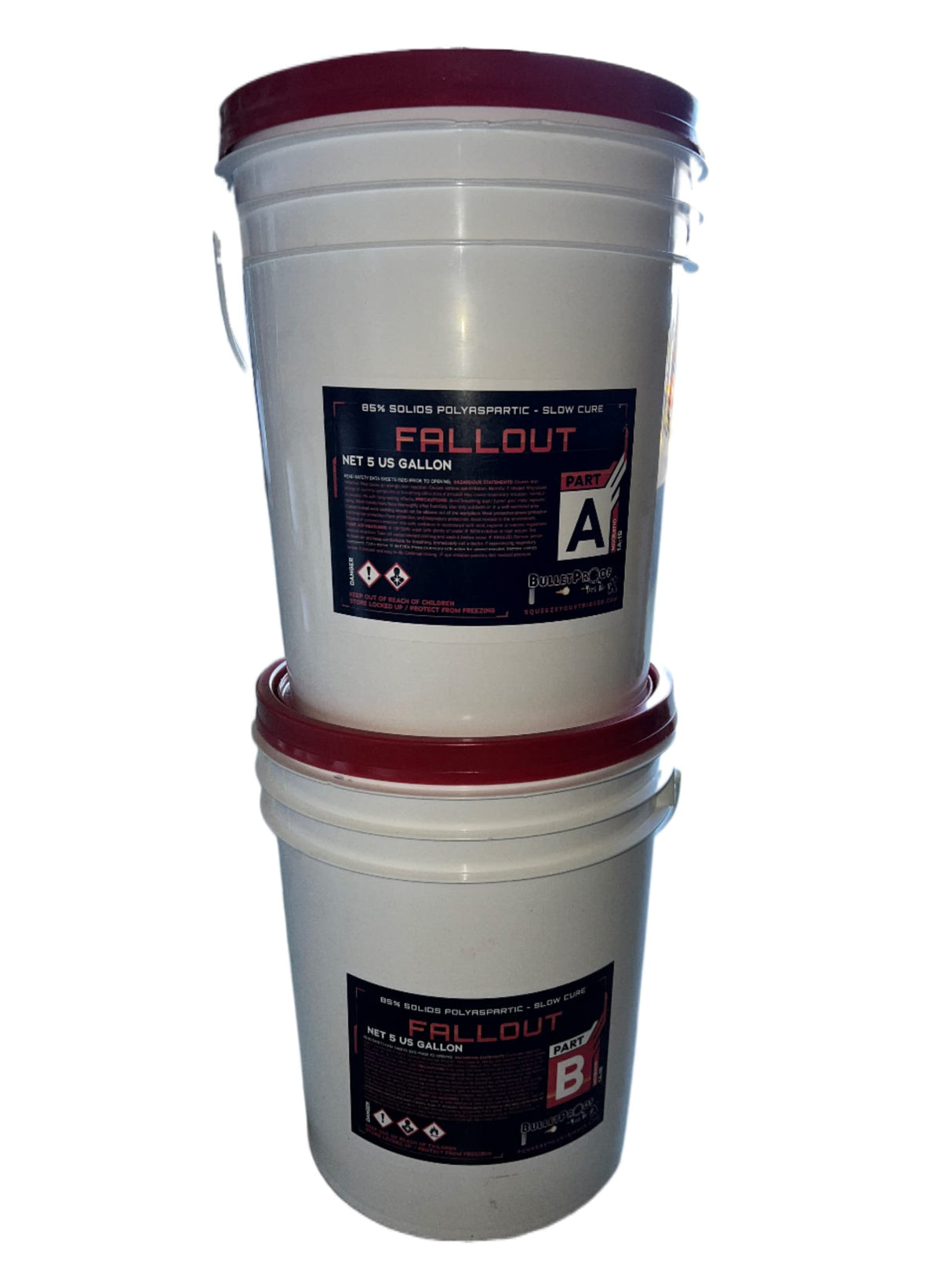 Bulletproof Resins: Fallout | 85% Solids SC Polyaspartic Two-component (CLEAR), slow curing, no odor, hybrid polyaspartic coating system decorative yet durable coating for commercial and industrial flooring (10 Gallon Kit) BallistiX