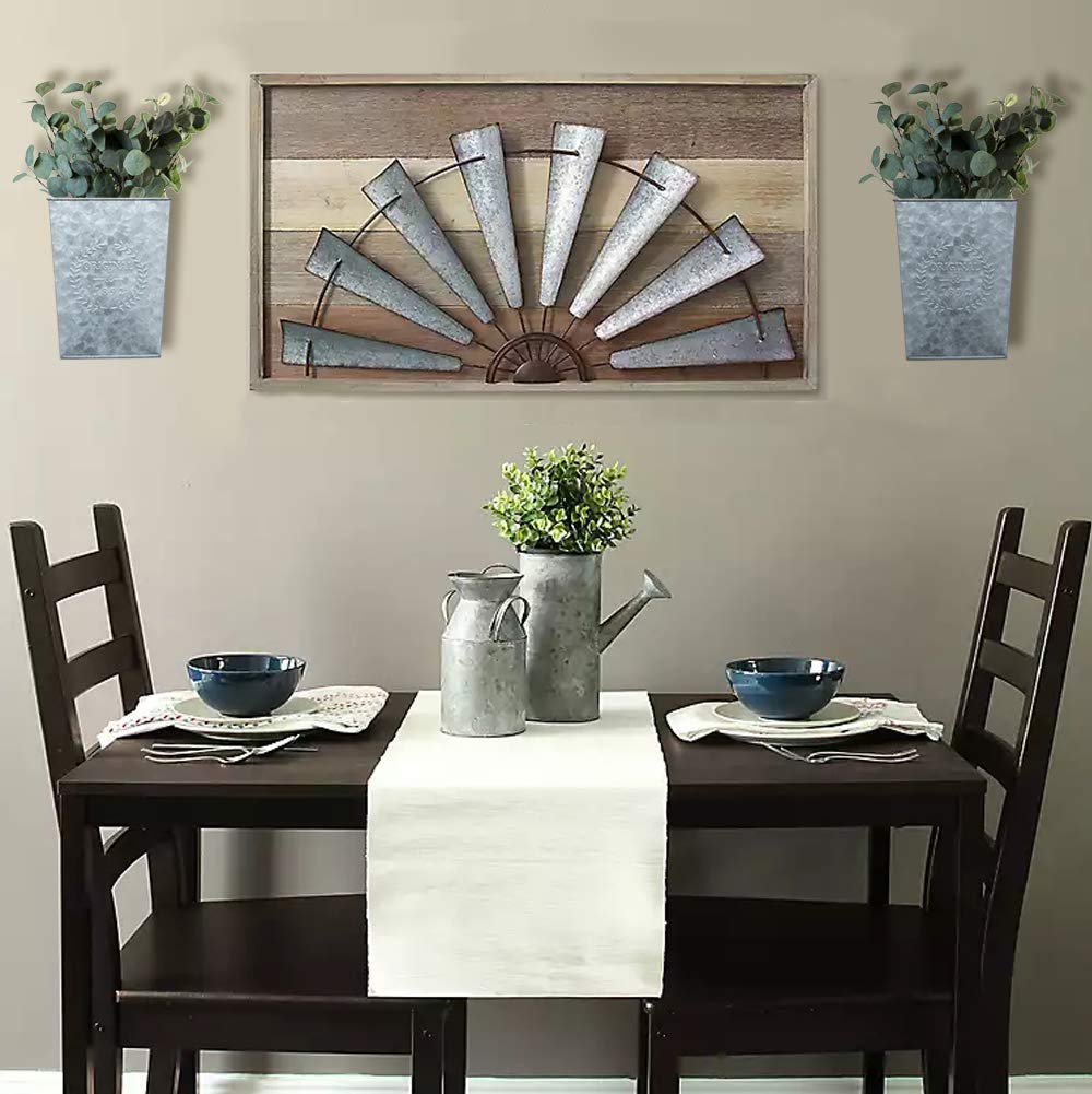 LESEN Galvanized Metal Wall Planter,Farmhouse Wall Decor Hanging Wall Vase Pocket Planters Flowers Holder Country Rustic Home Wall Decor,Set of 2 LESEN