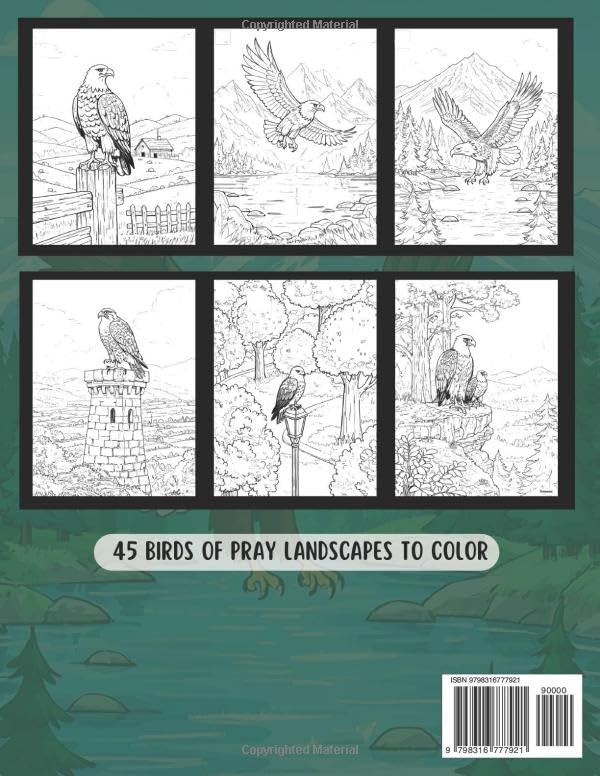 Birds of Prey Coloring Book: 45 Powerful Birds of Prey in Wild Nature Landscapes to Color – Detailed and Relaxing Designs for Adults and Nature Lovers Majosta
