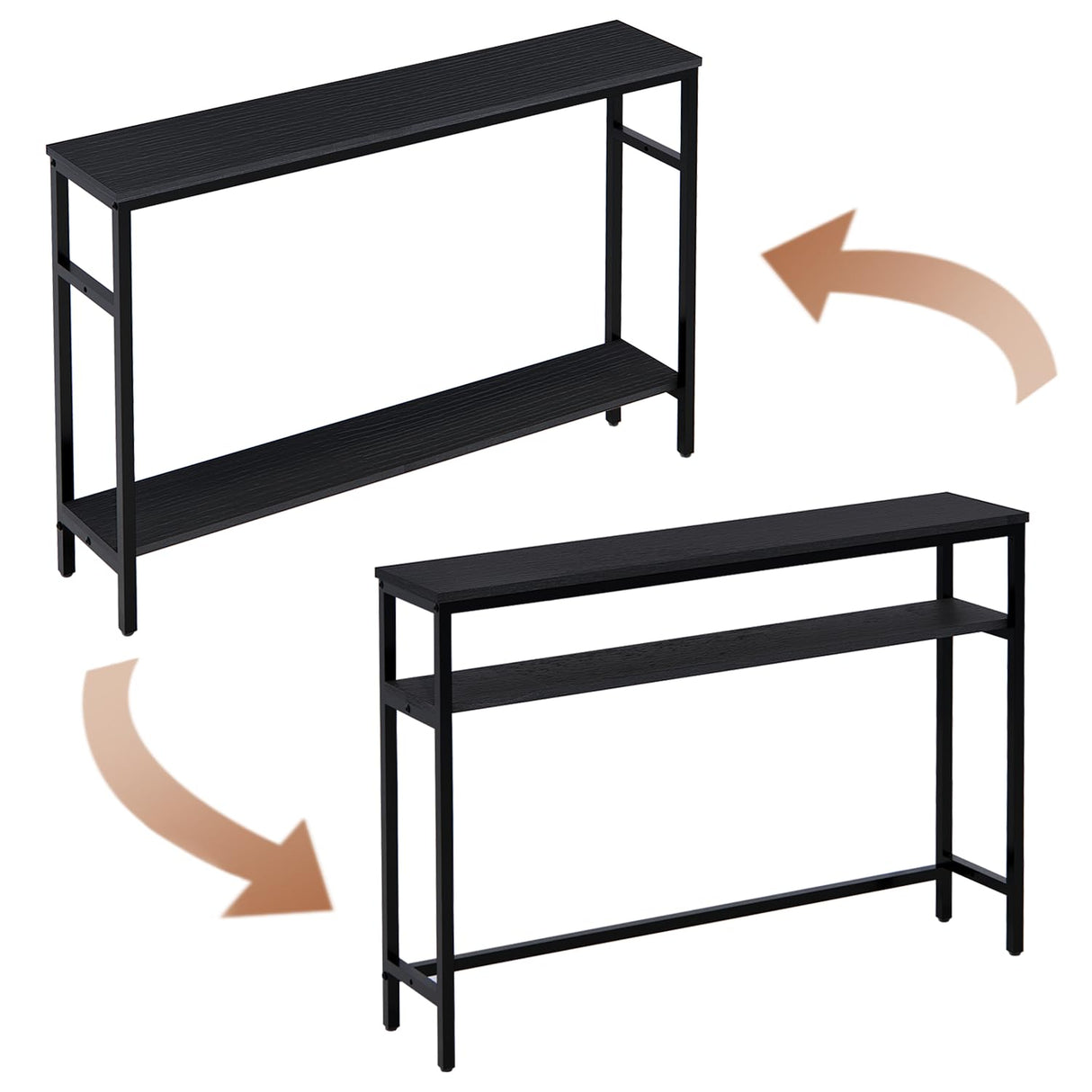 Timberer Narrow Console Table, 47 Inch Sofa Table with Adjustable Shelf, 2-Tier Long Skinny Table for Hallway, Entryway, Living Room, Foyer, Black Timberer