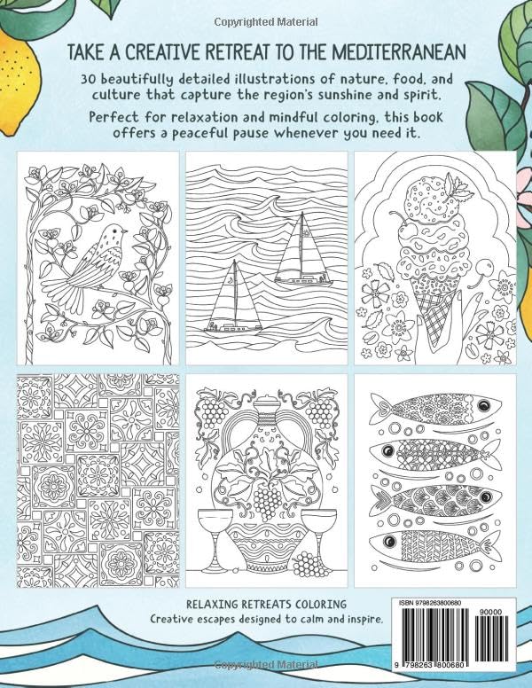 Mediterranean Coloring Book: Relax & Unwind with Sun, Citrus & Coastal Nature (American Edition) Majosta
