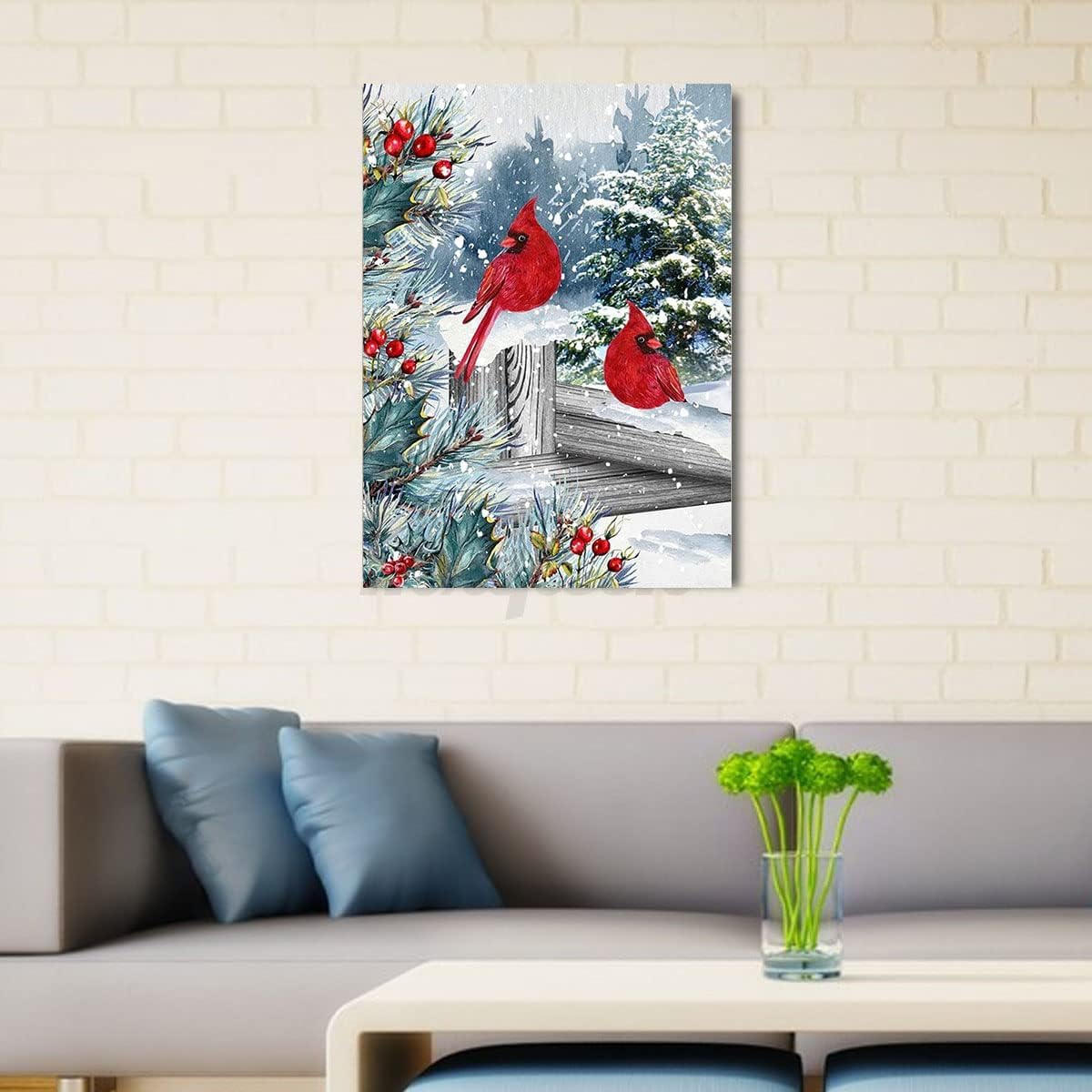 BOHADIY Winter Cardinal Christmas Diamond Art Painting Kits for Adults - Full Drill Diamond Art Paintings for Beginners, Round 5D Paint with Diamonds Gem Art Painting Kits DIY Adult Crafts 12x16inch BOHADIY