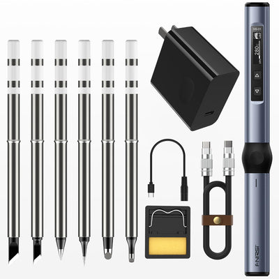 FNIRSI Soldering Iron Kit, DC/PD(96W/65W) Mini Digital Soldering Iron, 180-780℉ Fast Heating, 6 Soldering Tips, Digital OLED Screen Display, Auto Sleep (With Power Adapter)
