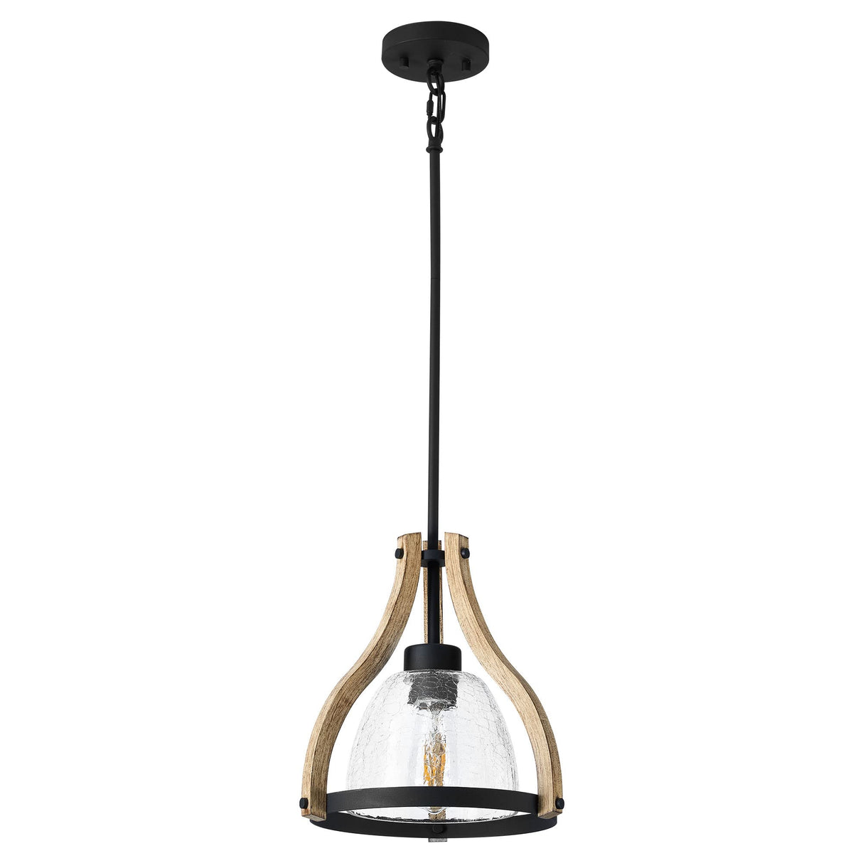 HANASS Pendant Light Fixtures, Farmhouse Wood and Glass Pendant Lighting for Kitchen Island, Rustic Length Adjustable MD89437 HANASS