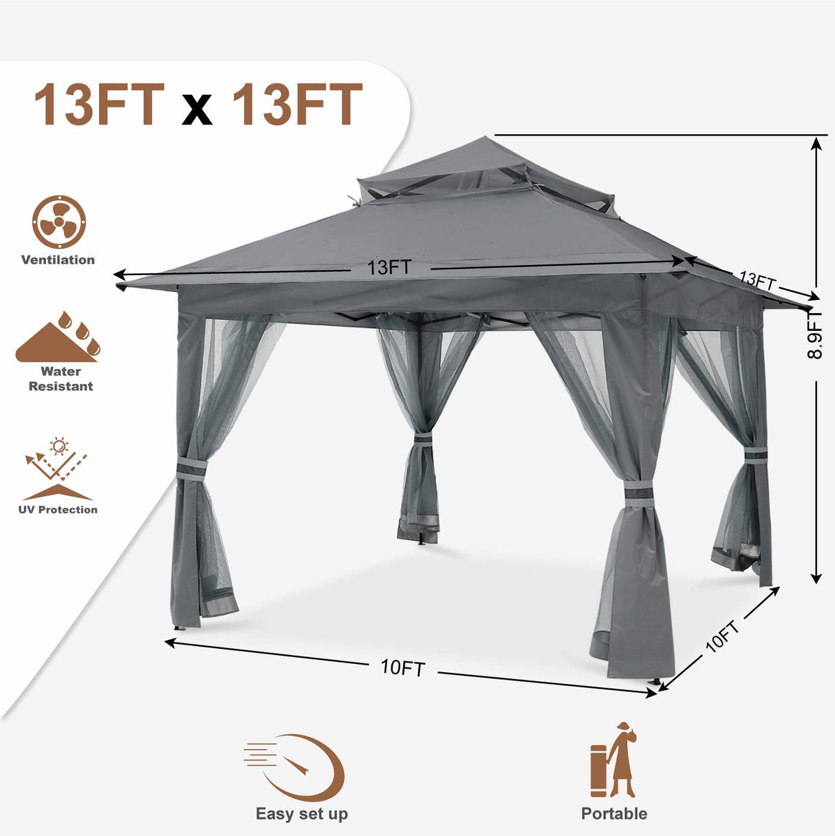 MASTERCANOPY Patio Gazebo Outdoor Pop Up Gazebo with Mesh Walls (13x13 Dark Gray) MASTERCANOPY