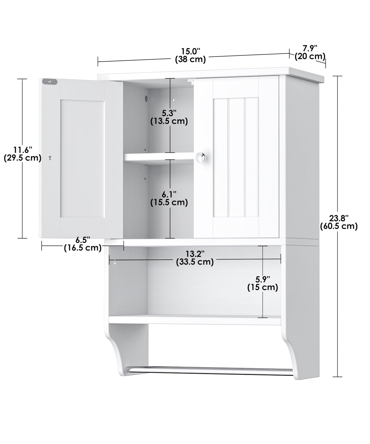 Irontar Small Medicine Cabinet with Towel Bar, Modern Bathroom Wall Cabinet with 2 Lined Doors, Over the Toilet Storage Cabinet with Adjustable Shelf, for Bathroom, Living Room, Kitchen, White CWG018W Irontar