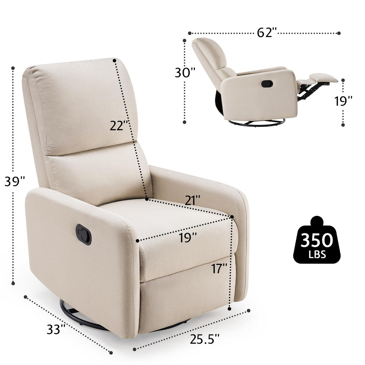 Jocisland Swivel Rocking Chair, Nursery Glider Recliner Chairs for Adults, Rocker for Living Room Bedroom, Comfy Upholstered Modern Nursing Reclining Single Sofa, Beige Linen Jocisland