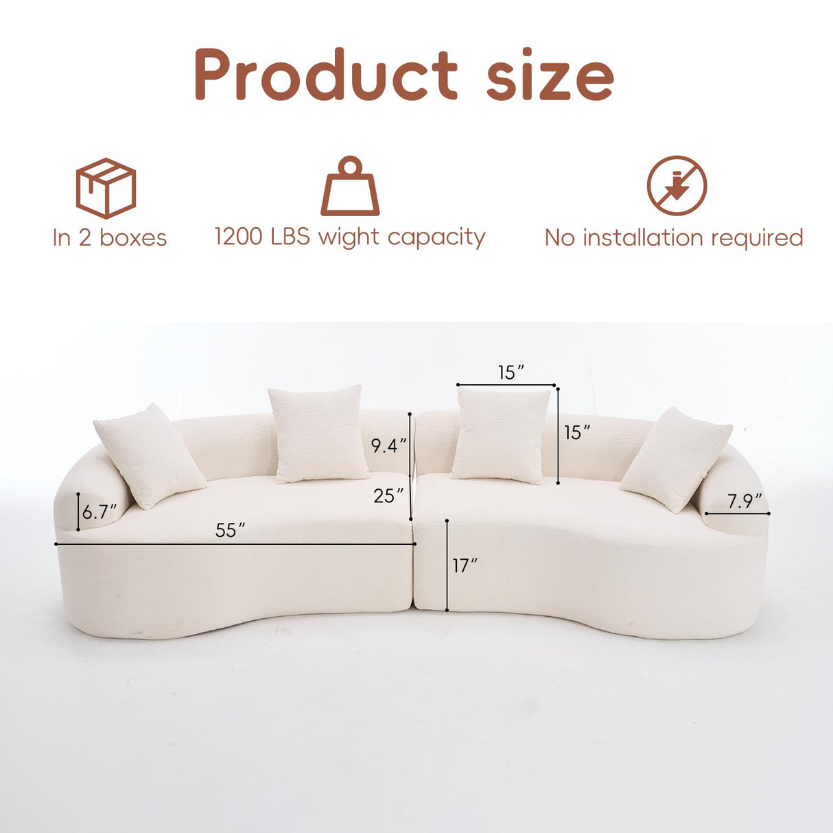 Hnvzldn 110" Curved Sectional Sofa with 4 Seater,Curved Sofa for Living Room,Modern Sectional Couch Boneless Sofa,Wood Grain Chenille Fabric, No Installation Requirement (White,110") Hnvzldn