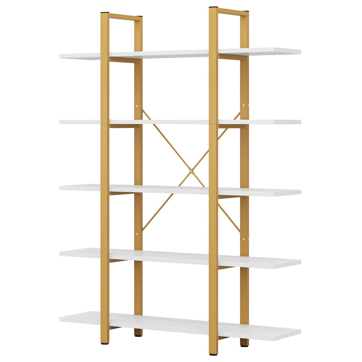 Tribesigns Vintage Industrial 5-Tier Bookshelf - Gold & White Etagere Bookcase 70" H x 47" L Tribesigns