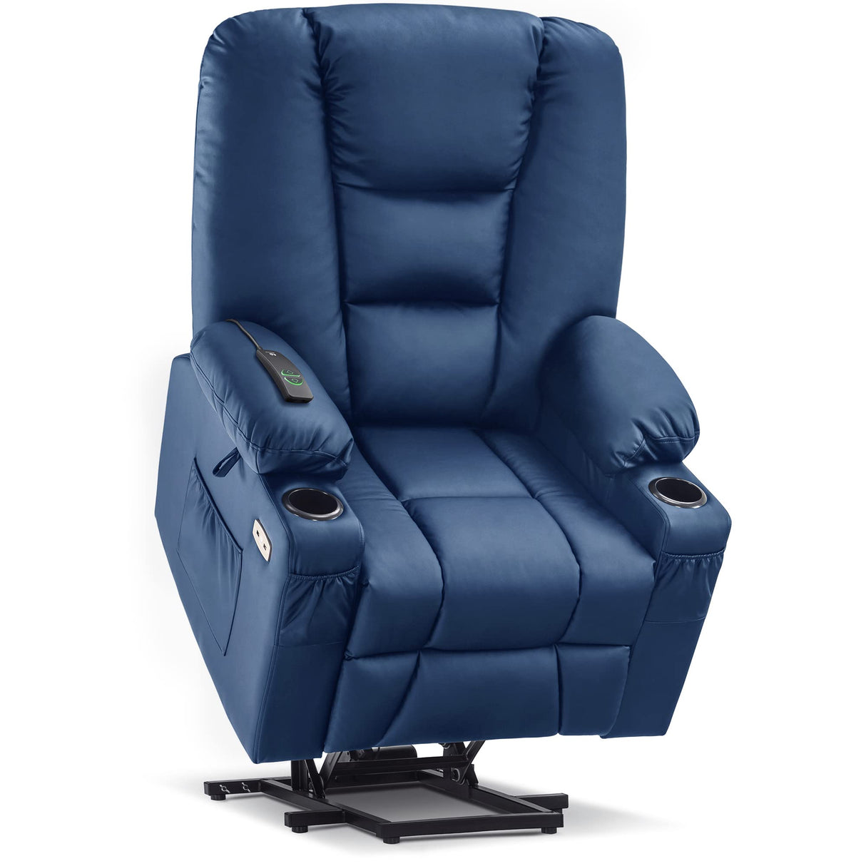 MCombo Large Power Lift Recliner Chair Sofa with Massage and Heat for Big and Tall Elderly People, 3 Positions, Cup Holders, and USB Ports, Faux Leather 7539 (Large, Navy Blue) MCombo