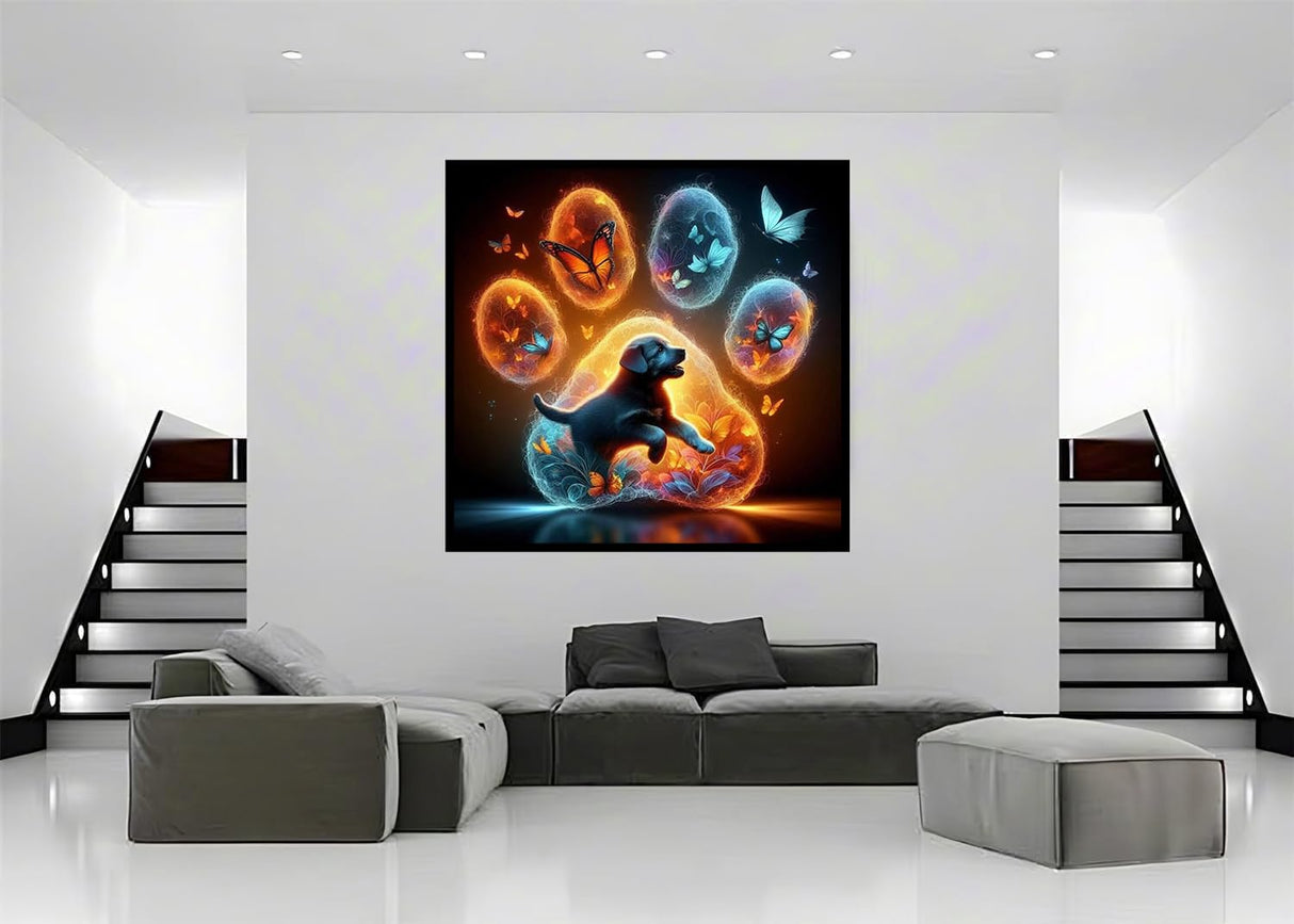 Lophomie Diamond Art Kits for Adults, 5D DIY Dog Paw Diamond Painting Kits for Adults Beginners, Diamond Dots Kits Gem Arts Crafts for Home Wall Decor 14x14 Inch Lophomie