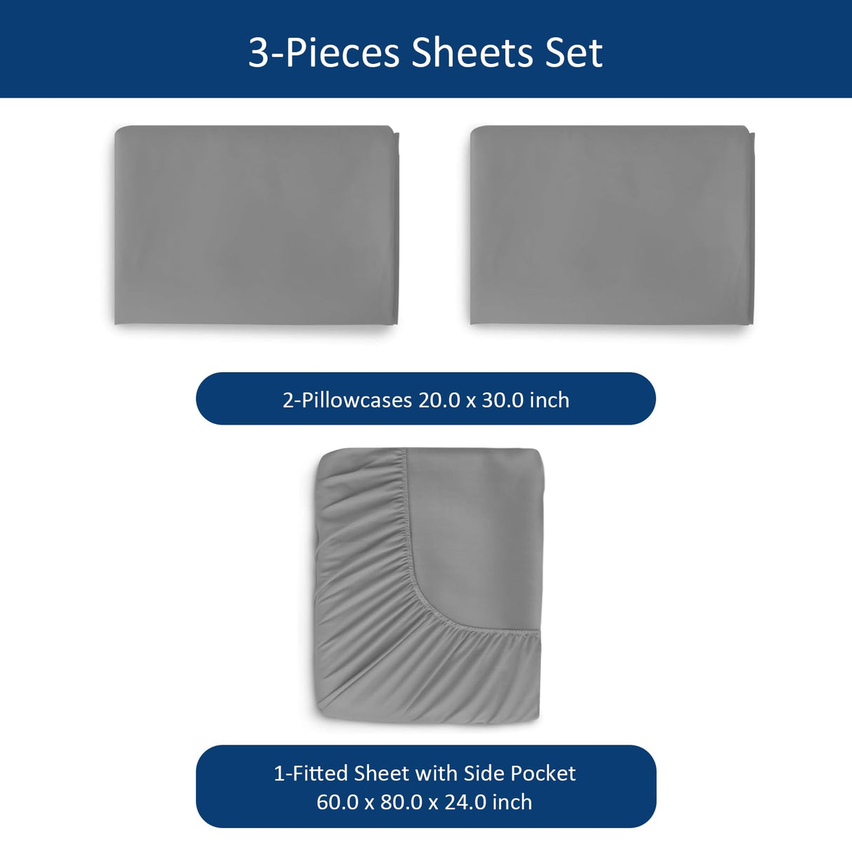 Extra Deep Pocket Queen Sheet Sets for Air Mattress - Deep Pocket Sheets Queen Size Sets - Sheets with Pocket on Side - Easily Fits Extra Deep 16 in to 24 in Pillow Top Air Mattress (Grey) Moonsea