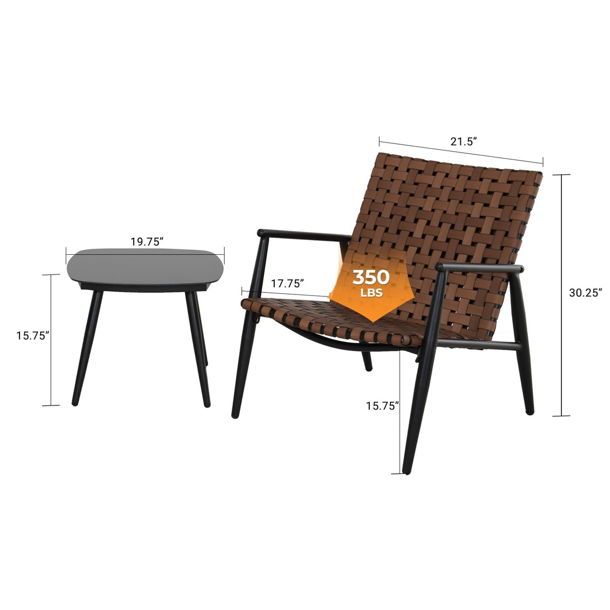 Grand patio Outdoor Bistro Set 3 Pieces Leather-Look Wicker Patio Chairs Set Powder Coated Aluminum Frame with Outdoor Chairs Set of 2 and Side Table for Garden Backyard Balcony Brown Grand patio