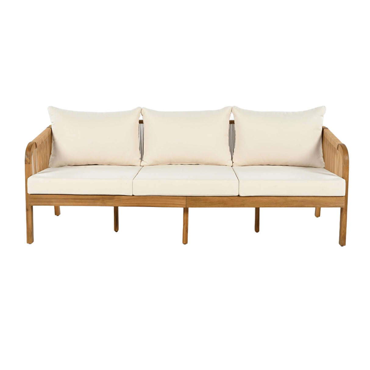 Merax 3-Pieces Outdoor Acacia Wood Patio Conversation Set, Outdoor Furniture Set with Coffee Table, Patio Sectional Sofa Set with Soft Cushion for Garden, Backyard, Balcony, Teak & Beige Merax