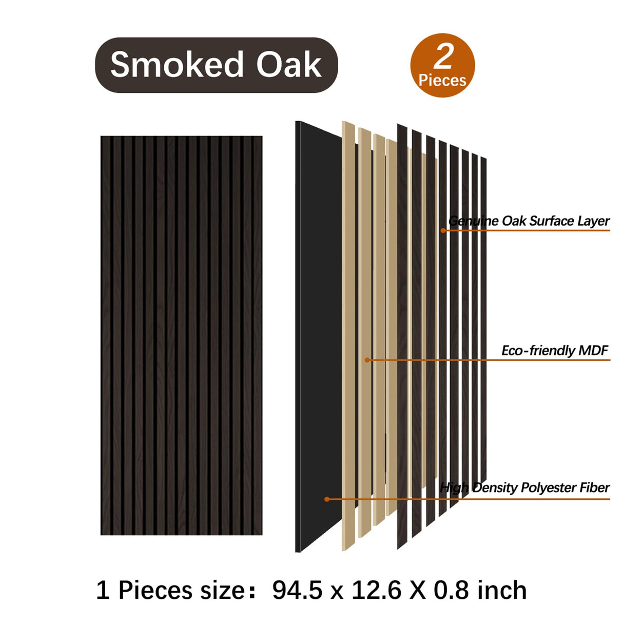 ARMURO 3D Wall Panels for Wall Decor, Fluted Wall Panels, Natural Smoked Wood Veneer Acoustic Wall Panels 2 Pack - 12.6" W x 94.5" L ARMURO