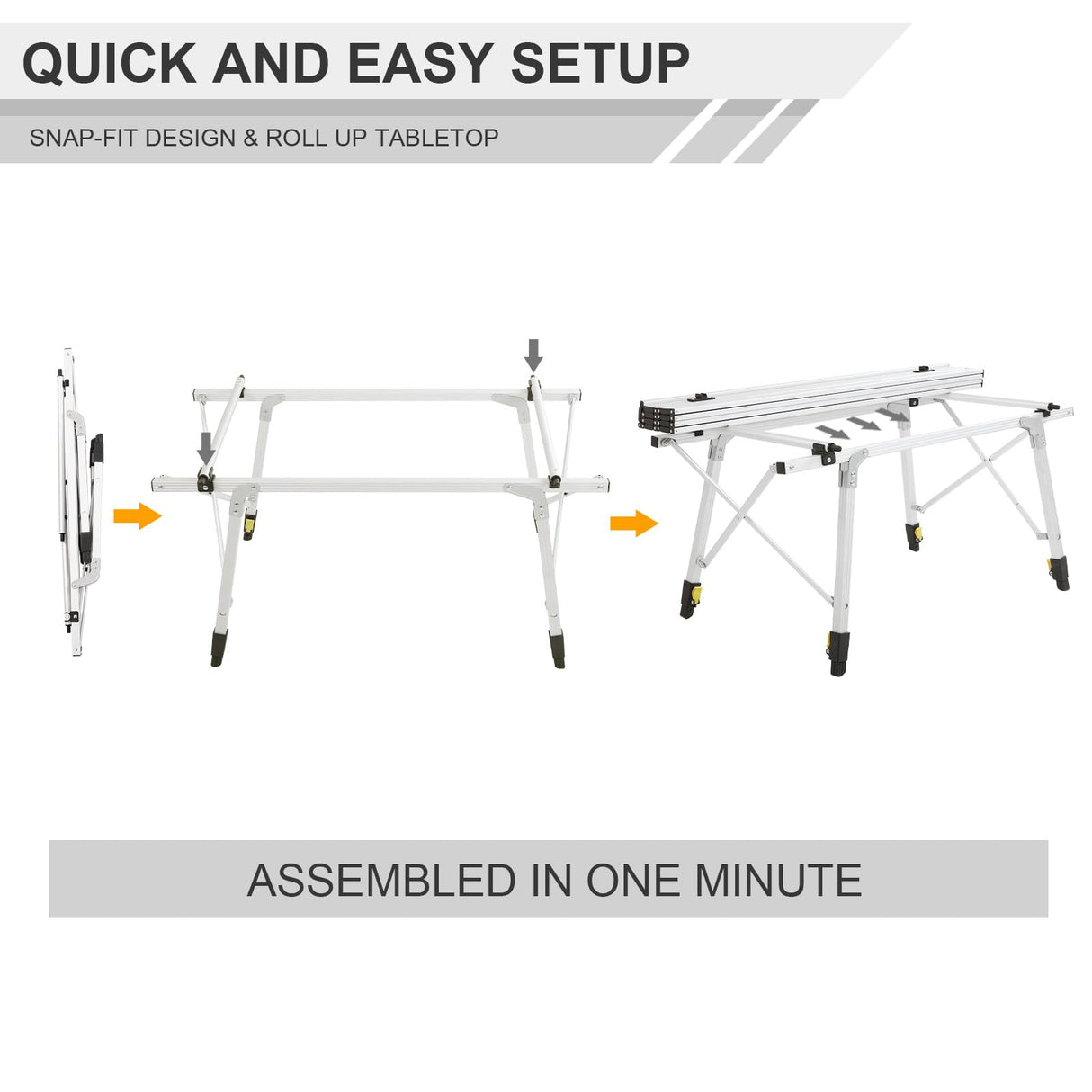 PORTAL Outdoor Folding Portable Picnic Camping Table with Adjustable Height Aluminum Roll Up Table Top Mesh Layer, Silver PORTAL