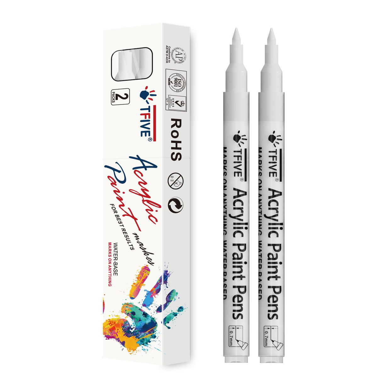 TFIVE White Paint Marker Paint Pens - 2 Pack Acrylic Permanent Marker, 0.7mm Extra Fine Tip Paint Pen for Art Projects, Drawing, Rock Painting, Ceramic, Glass, Wood, Plastic, Metal, Canvas DIY Crafts TFIVE