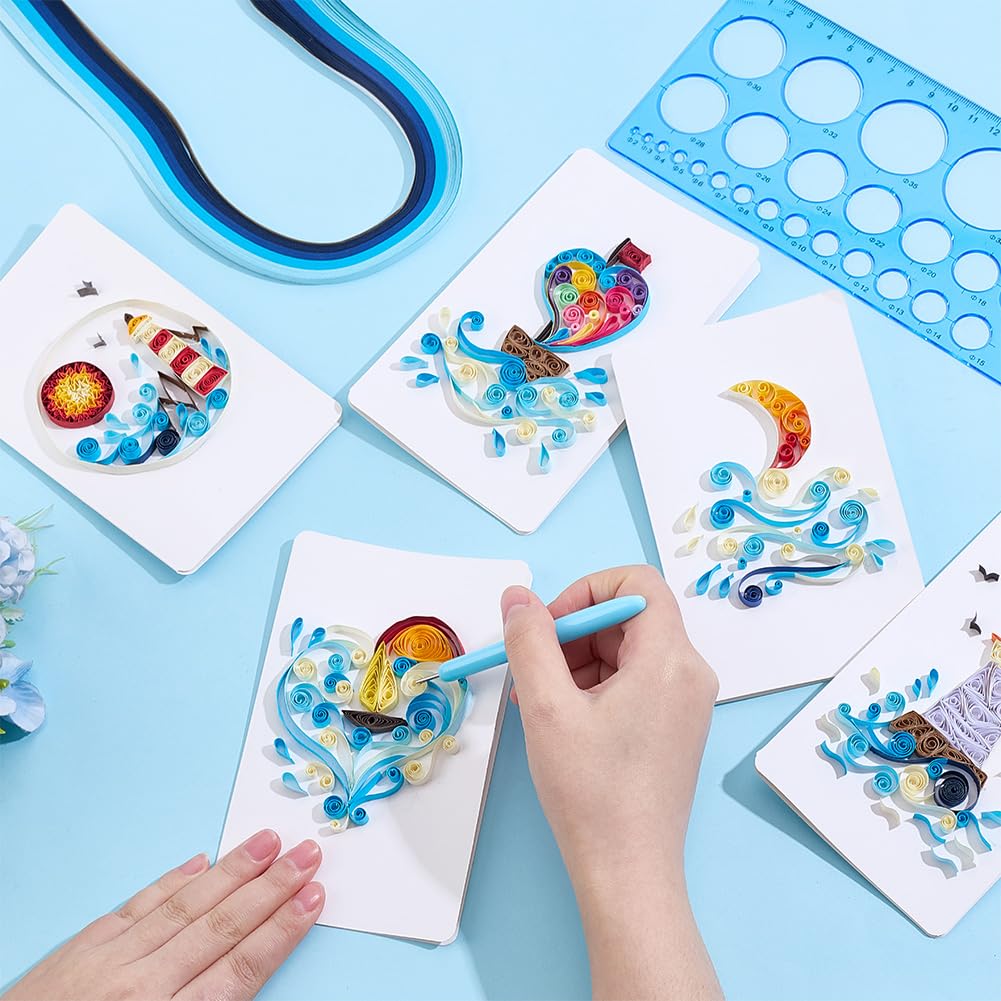 WEBEEDY 20 Sets Paper Quilling Kit for Adults Beginners 5 Styles Lighthouses Boats Waves Love Theme Quilling Greeting Card Making Kit with Instruction Ideal Gift for Sailing Enthusiasts WEBEEDY
