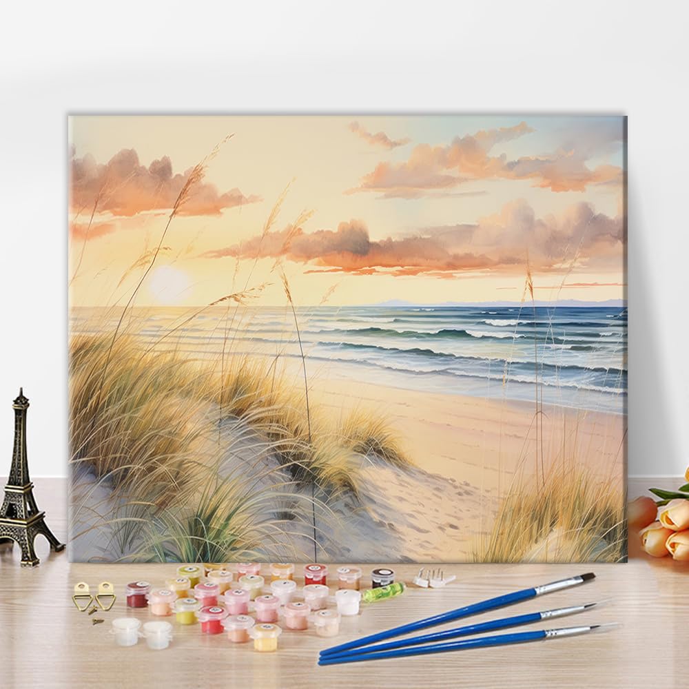 TUMOVO DIY Paint by Number for Adult Ocean, Dune Landscape Paint by Numbers, Nature Landscape Adult Paint by Numbers Kits on Canvas, 16X20 Inch Beach Paint by Numbers for Adults Beginner TUMOVO