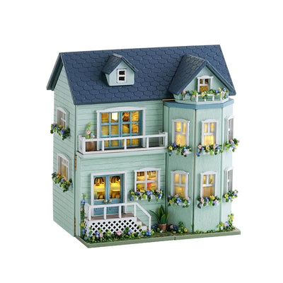 DIY Miniature House Kit, CUTEROOM Wooden Dollhouse Kit Mini House Making Kit with Furnitures, DIY Dollhouse Kit Birthday Gift for Women and Girls (Warm Manor)