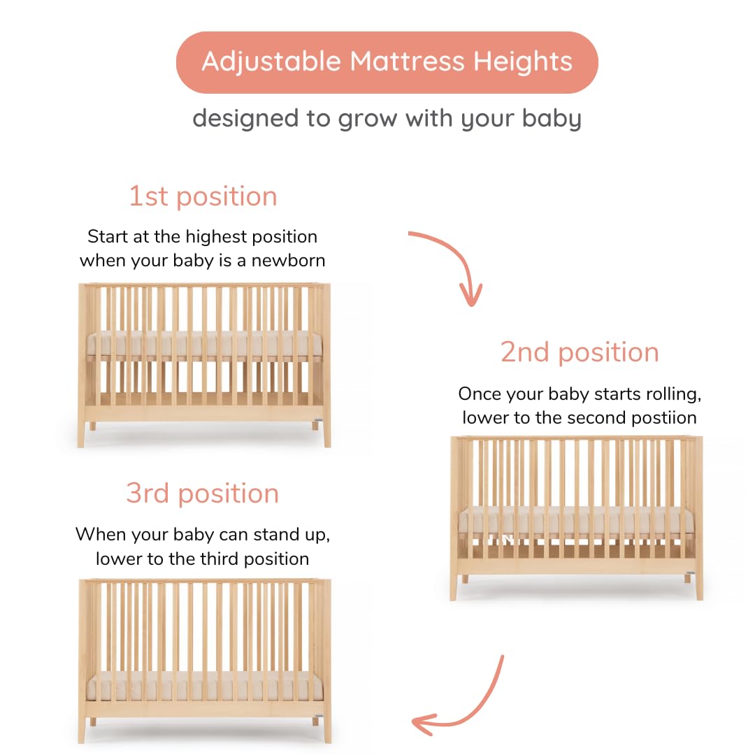 dadada Baby LaLa 3-in-1 Convertible Crib - Wood Crib Converts into Toddler Bed & Daybed - Greenguard Gold Certified, Made in Italy - 3 Adjustable Mattress Heights - Solid Beechwood (Natural) dadada