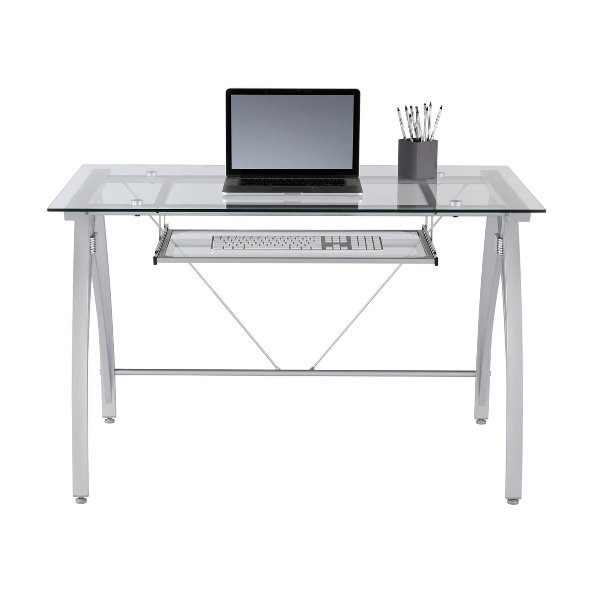 Realspace® Vista 48"W Glass Computer Desk, Silver Realspace