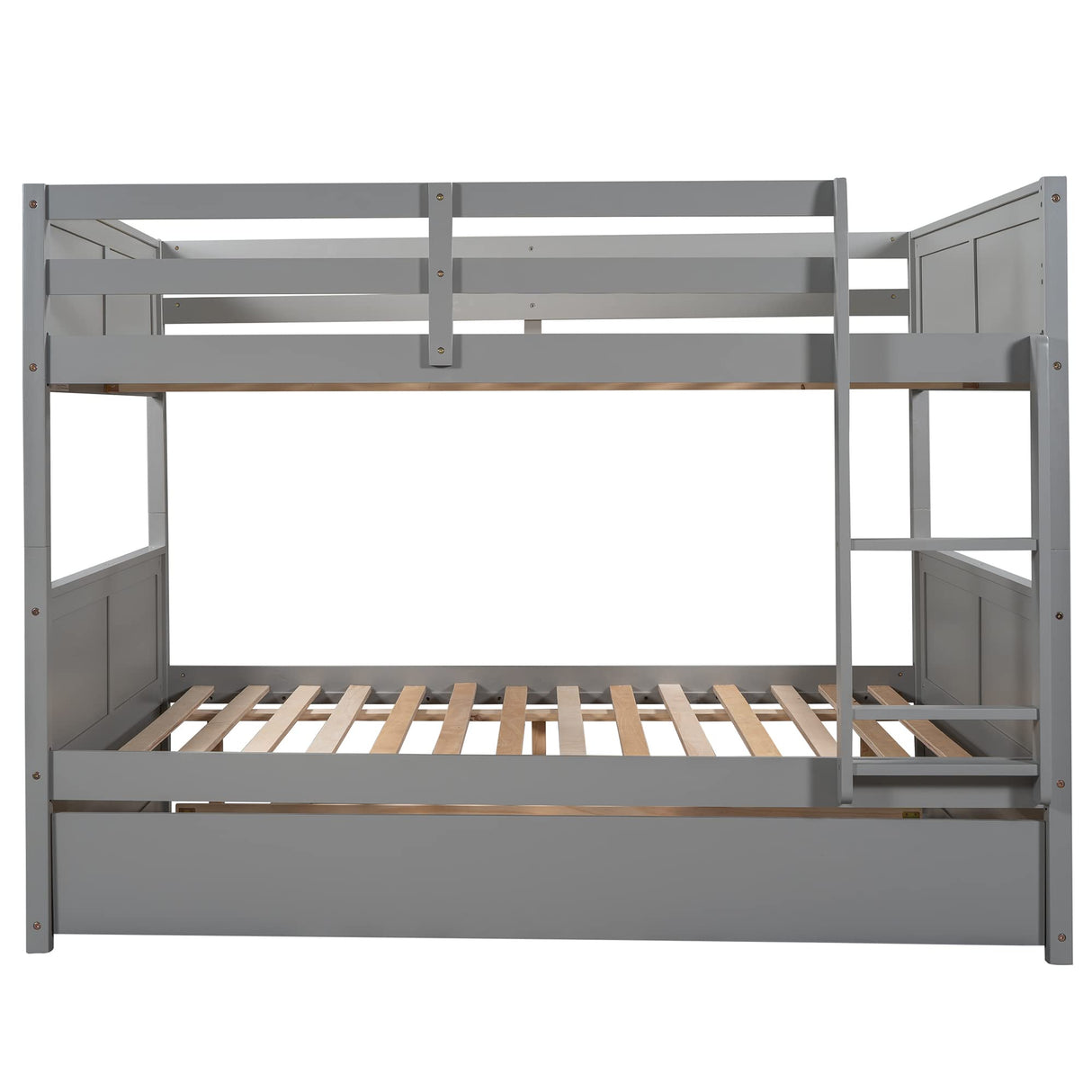 Harper & Bright Designs Full Over Full Bunk Bed with Trundle, Solid Wood Bunk Beds with Safety Guard Rail and Ladder, Can be Separated to 2 Full Size Beds, for Kids, Teens and Adults (Gray) Harper & Bright Designs